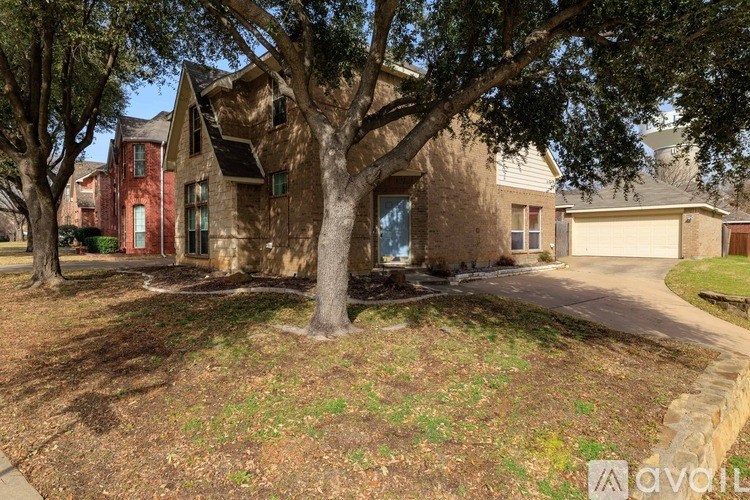 A tree in front of a house with a driveway.