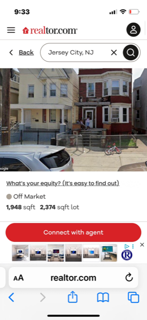 A screenshot of a real estate website showing a property in Jersey City, NJ.