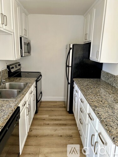 A series of images showcasing a modern apartment for rent.