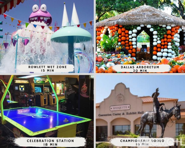 A collage of four different attractions, each with a specified duration.