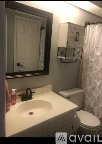 A bathroom with a sink, toilet, and shower.
