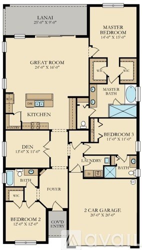 A floor plan of a house with a lanai and a master bedroom.