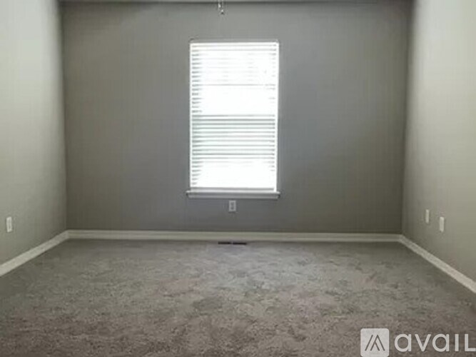 A room with a window and a carpeted floor.