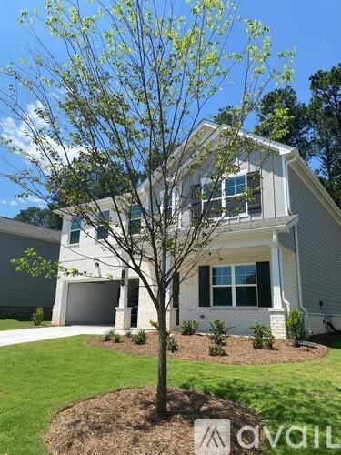 A tree in front of a house with Avail written on it.