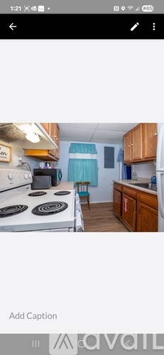 A kitchen with wooden cabinets and a white stove top.