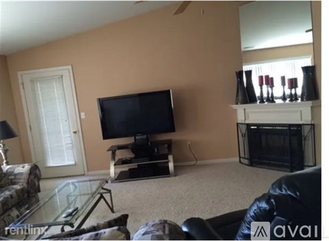 A living room with a television and a fireplace.