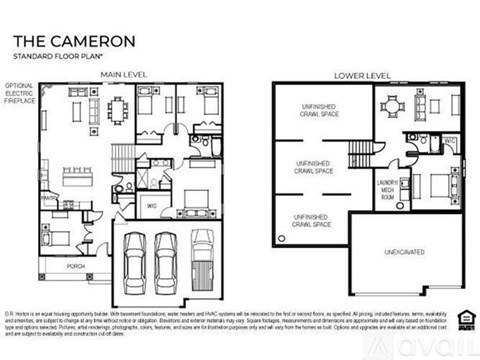 A floor plan for a house named The Cameron, showing the main and lower levels.