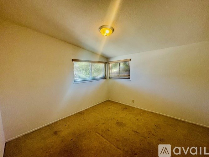 A room with a window and a ceiling light.