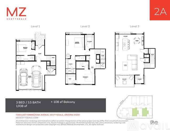 A floor plan for a property with three bedrooms and three bathrooms is displayed.