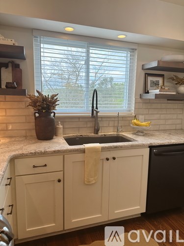 A kitchen with a sink and a window.