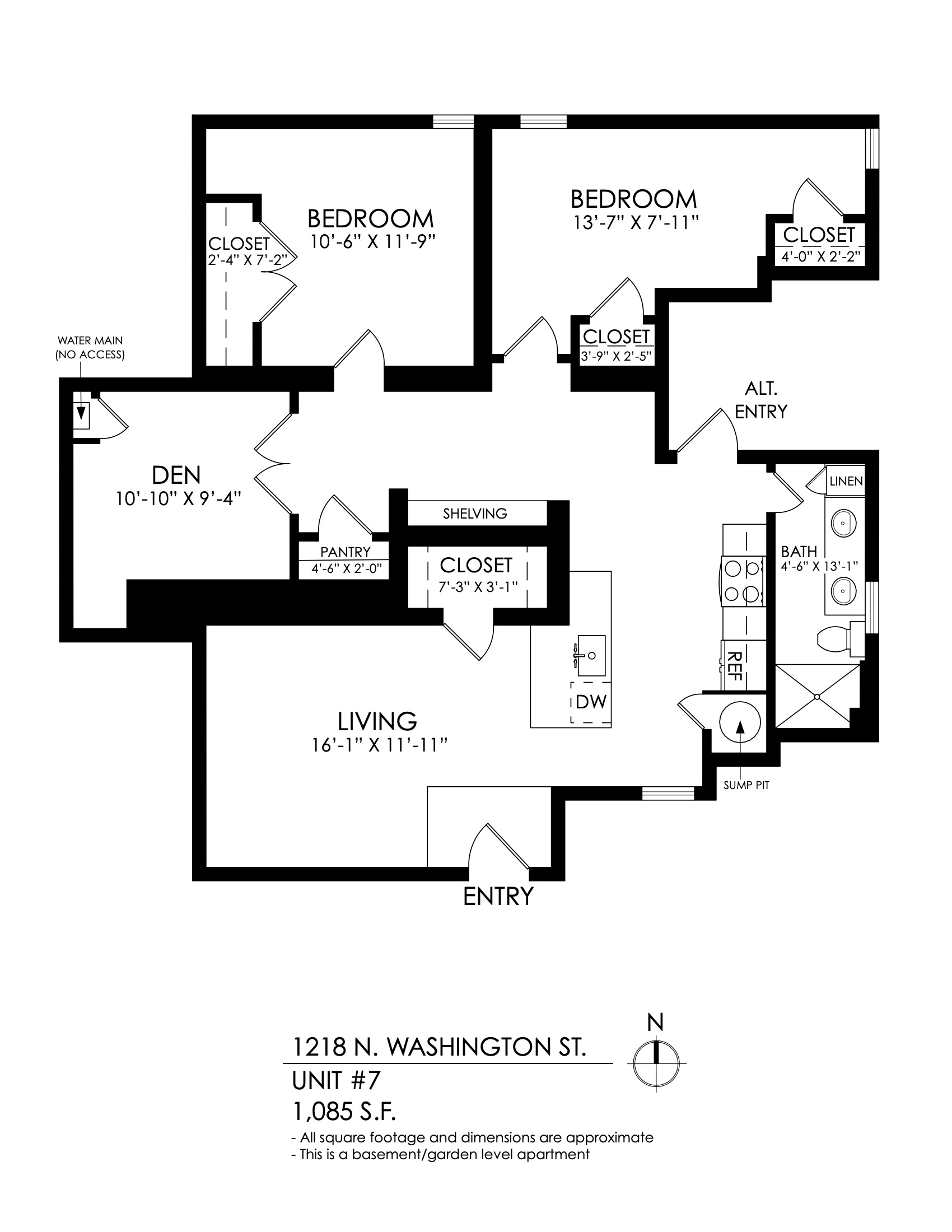 2 Bedroom, 1 Bath + Den