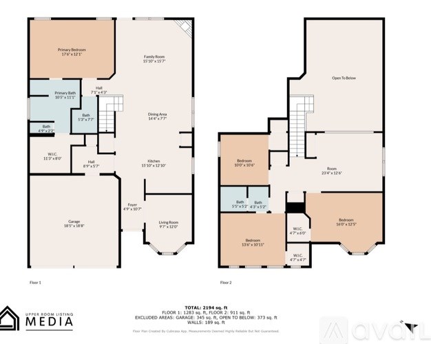 A floor plan for a building with two levels, including details such as the size of each room and the layout of the building.