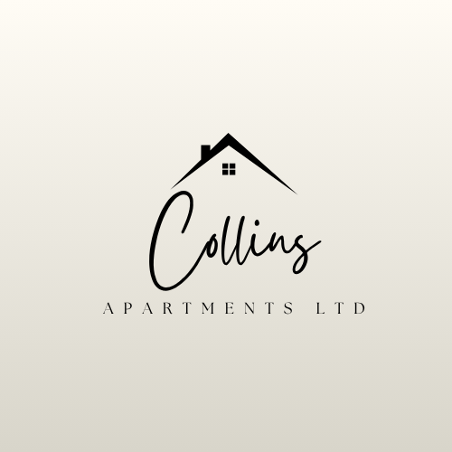 A logo for Collins Apartments LTD with a house shape above the name Collins.