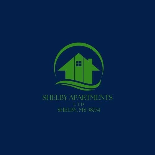 A logo for Shelby Apartments with a green house icon inside a circle.