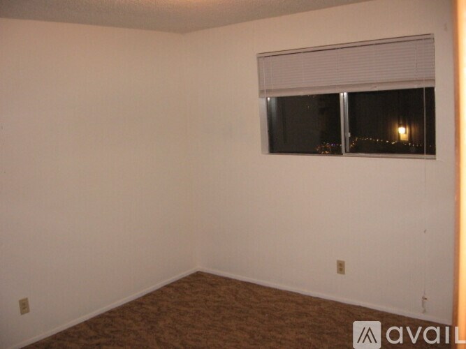 A room with a window and a carpeted floor.