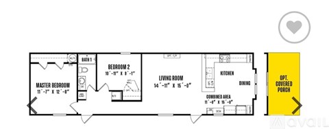 A floor plan of a house with a master bedroom, two other bedrooms, a living room, a kitchen, and an optional covered porch.