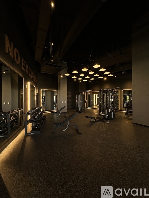 A gym with a sign that says "NO EXIT".
