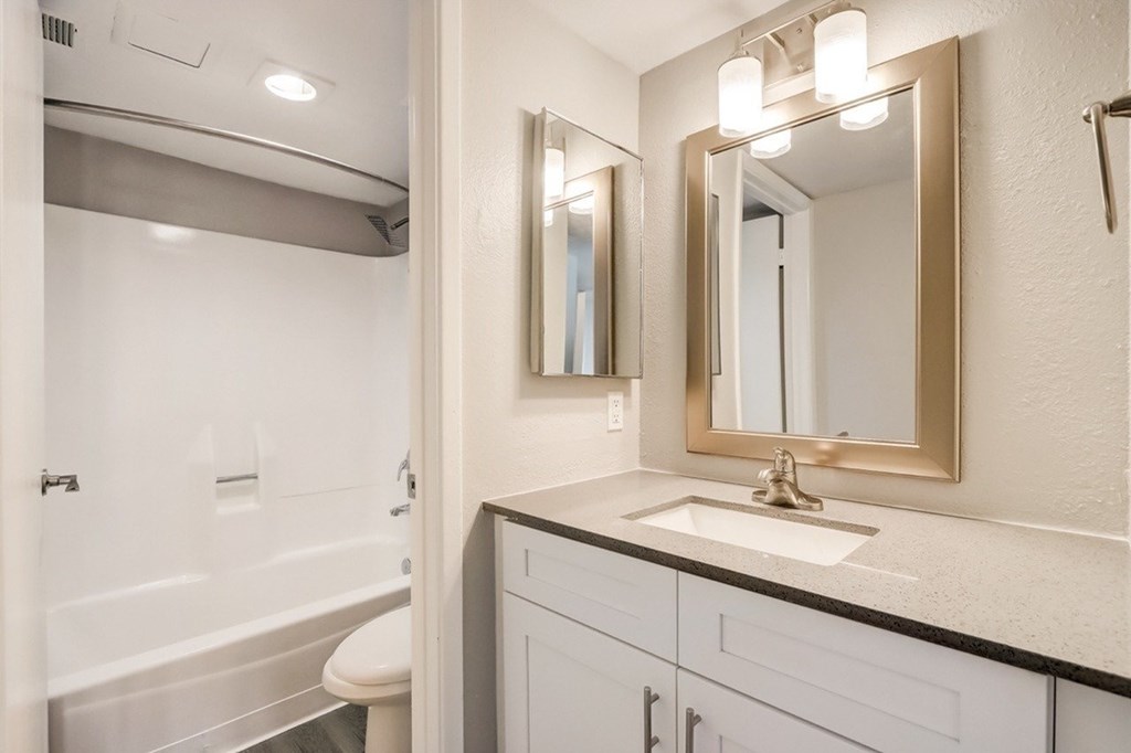 A bathroom with a white toilet, a sink, and a mirror.