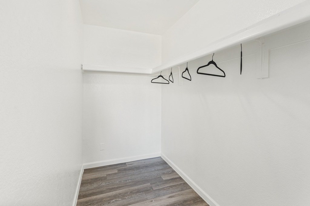 A row of clothes hangers are on a white wall.