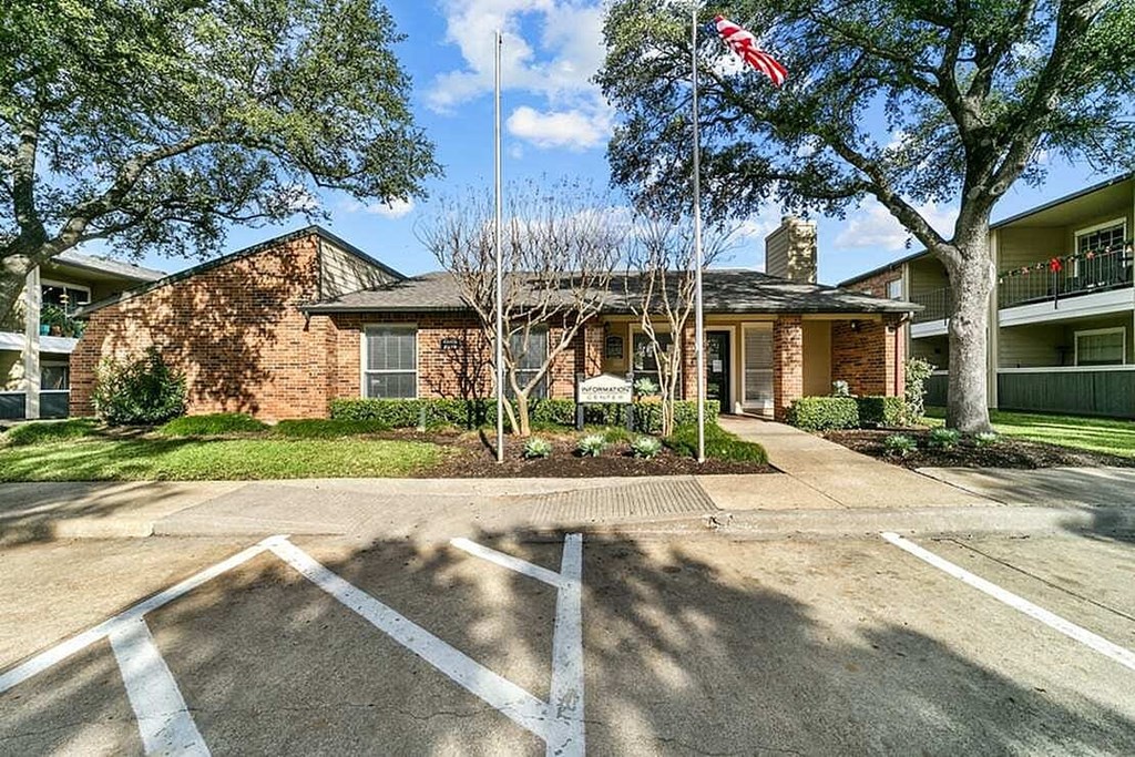A building with a flag on top of it.