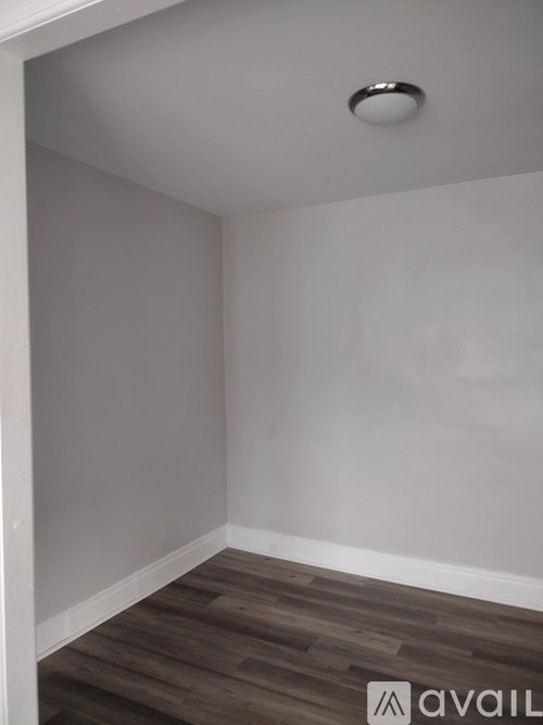 A room with a wooden floor and a ceiling light.