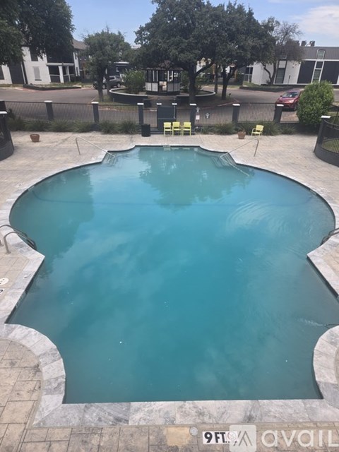 A small pool with a stone edge and a stone border.