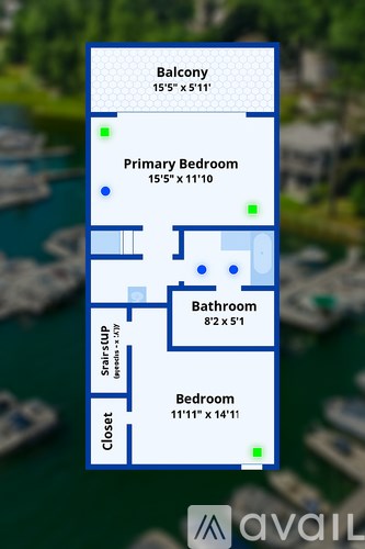 A floor plan of a property with a balcony, bathroom, and bedrooms.