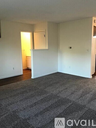 A room with a carpeted floor and a doorway leading to another room.