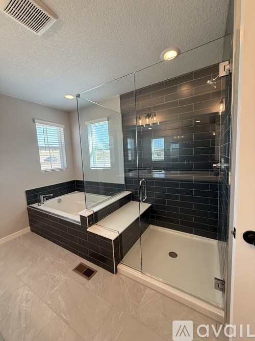 A bathroom with a walk-in shower and a bathtub.