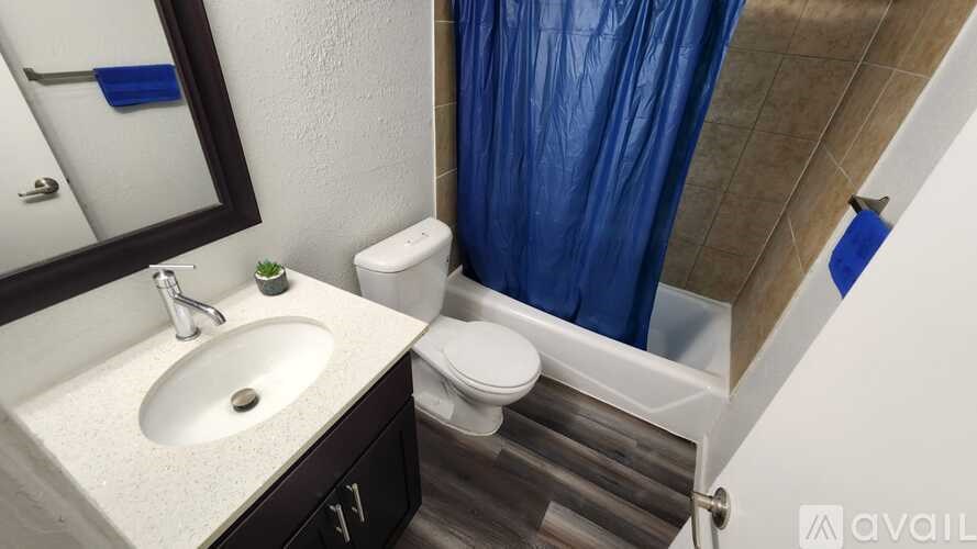 A bathroom with a toilet, sink, and a shower curtain.