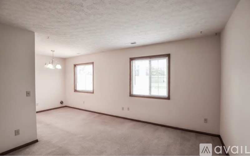 A room with two windows and carpeted floor.