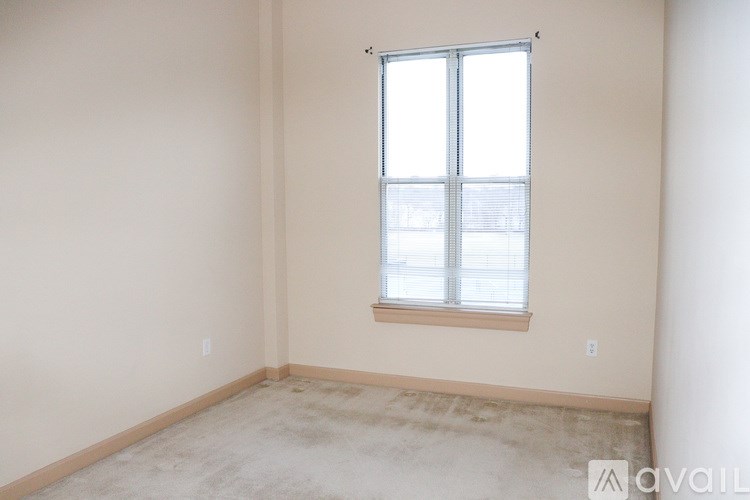 A room with a window and a carpeted floor.