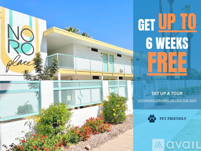 A building with a sign offering a 6 week free stay.