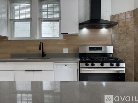 A modern kitchen with a stove and a dishwasher.