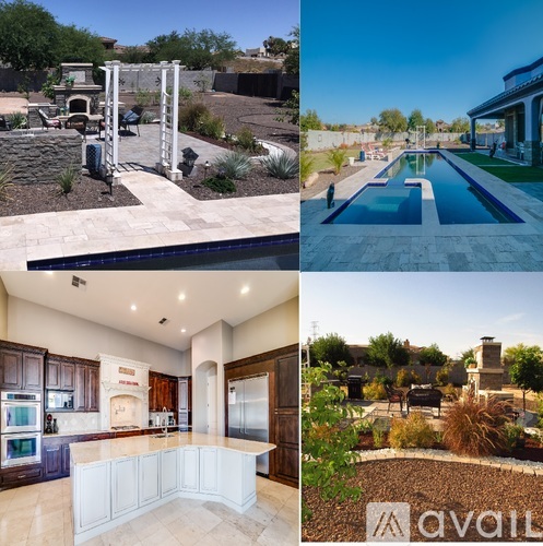 A collage of images showcasing outdoor and indoor spaces of a property.