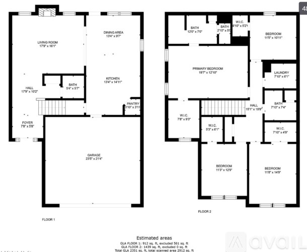 Floor plan of a two-story house with a garage.