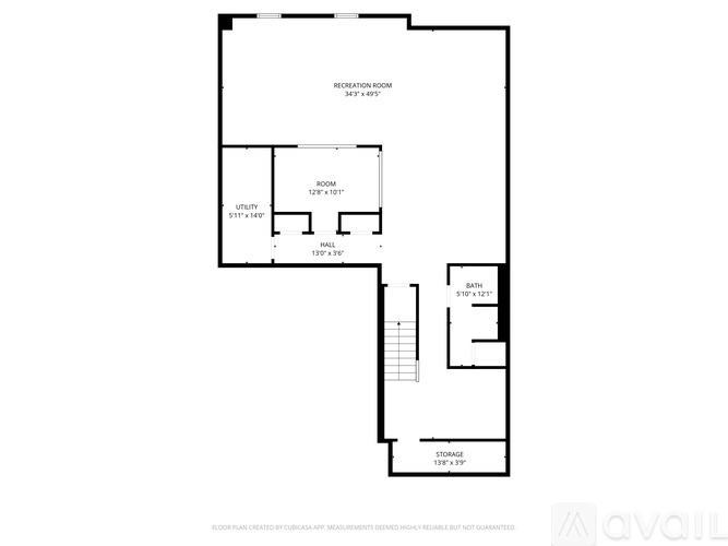 A floor plan of a home with a kitchen, living room, and bathroom.