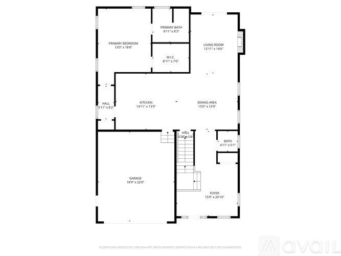 A floor plan of a house with a living room, dining area, kitchen, and bathroom.