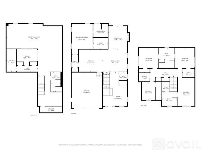 A floor plan of a residential building with multiple rooms and a garage.
