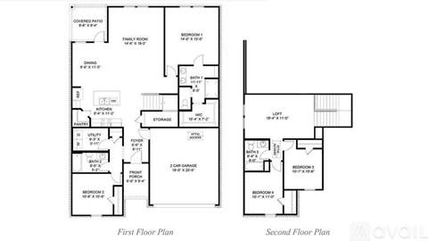A floor plan of a house with two stories, showing the layout of rooms and their dimensions.