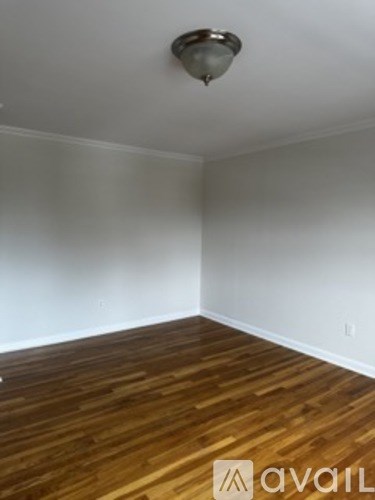 A room with wooden flooring and a ceiling light.