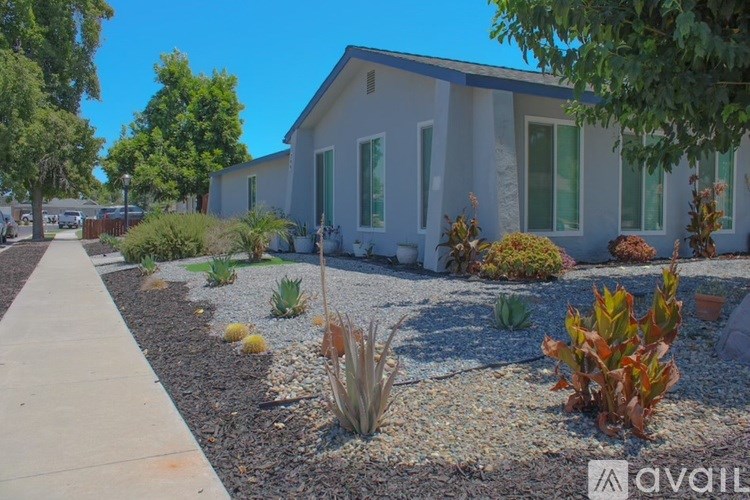 A house with a garden in front of it.