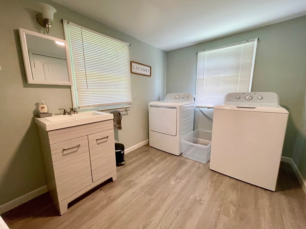 Laundry room with washer and dryer.