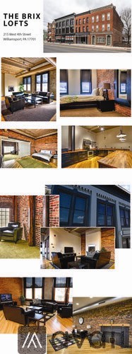 The image showcases various interior and exterior views of The Brix Lofts building.