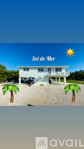 A house with a beach theme and palm trees.