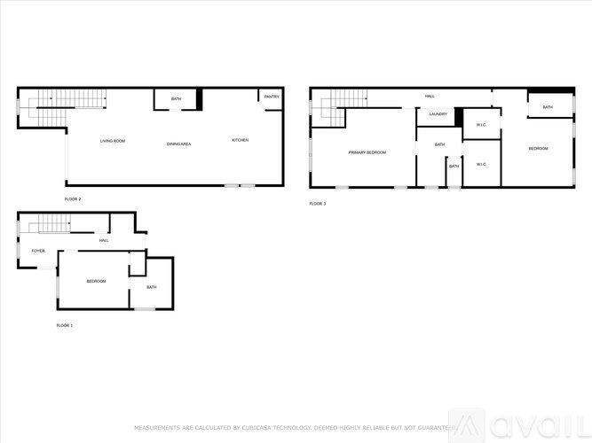 A floor plan of a house with three bedrooms and a living room.
