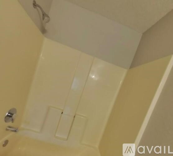 A white bathtub with a shower head and a faucet.