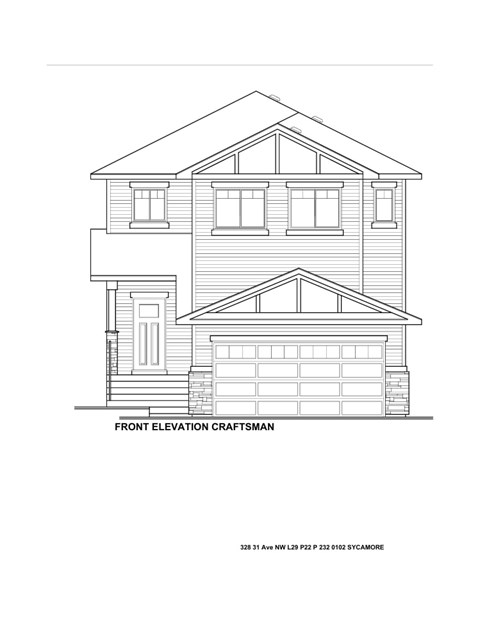 A drawing of a two story house with the title "FRONT ELEVATION CRAFTSMAN" at the bottom.