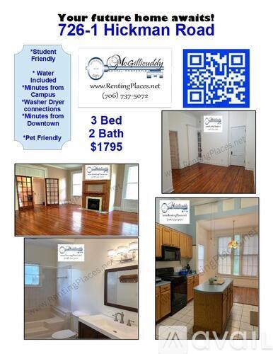 A flyer advertises a 3 bedroom, 2 bathroom apartment for rent at 726-1 Hickman Road.