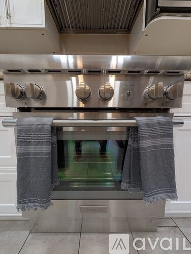 A stainless steel oven with four burners and a glass door.